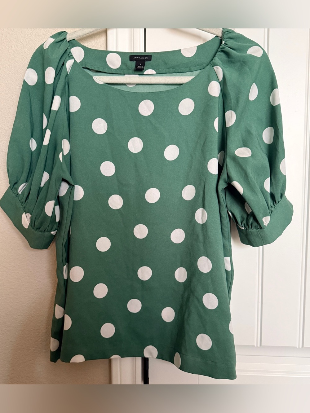 Ann Taylor Green Polka Dot Blouse Size M